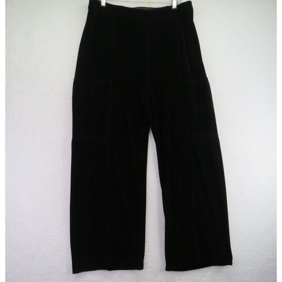 Soft Surroundings Pants Womens Size Large Black Velour Wide Leg Lounge Plush - Picture 1 of 10